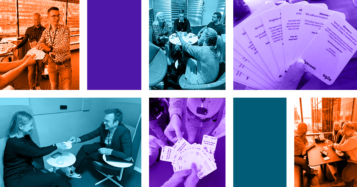 Multiple colorized photos of people playing the Scrum Master Card Game